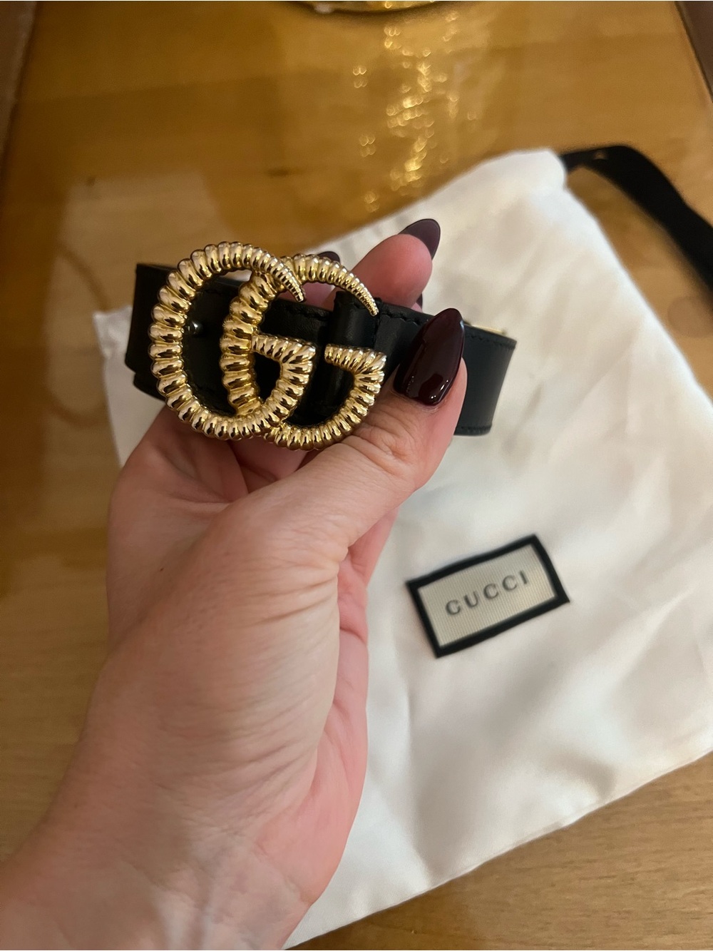 AUTHENTIC GUCCI GG Black Leather Belt